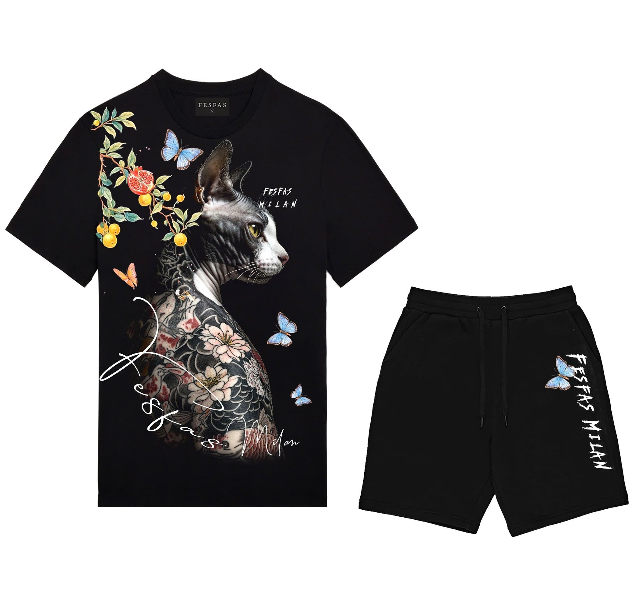 FesFas sphynx-print T-shirt Set | Black