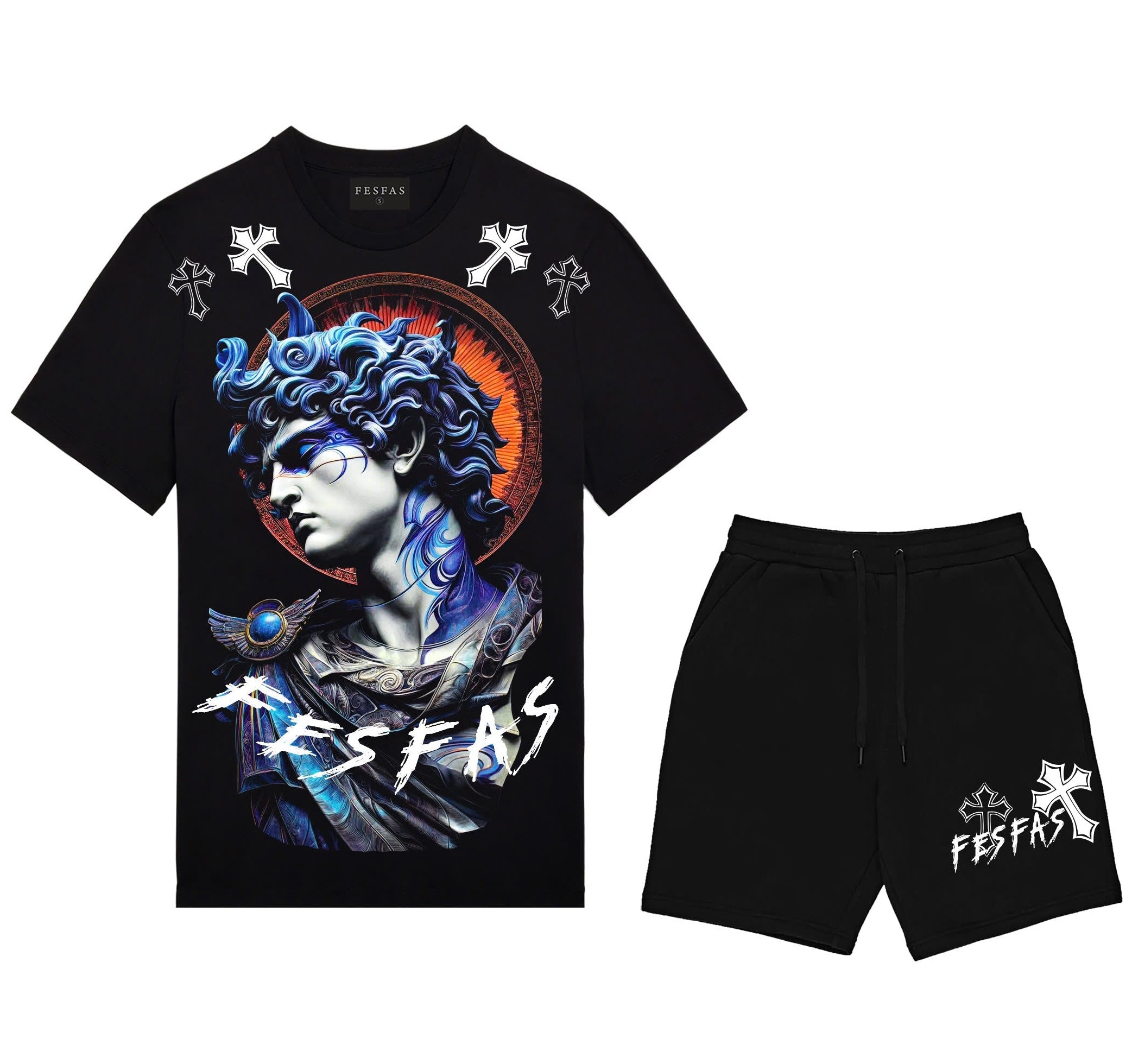 FesFas angel statue-print T-shirt Set | Black | Men