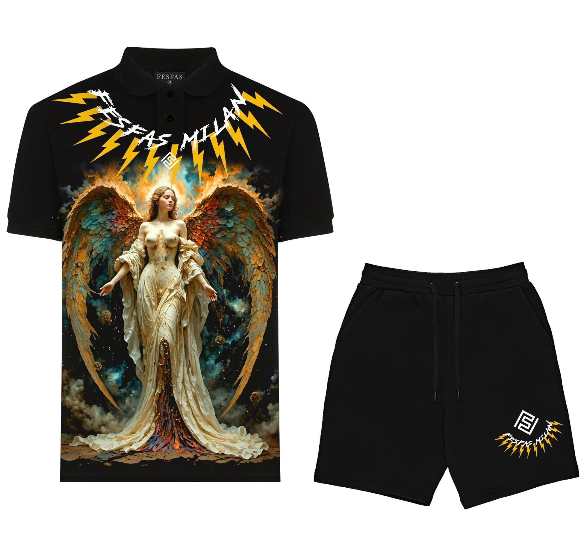 FesFas angel-print Polo Set | Men | Black