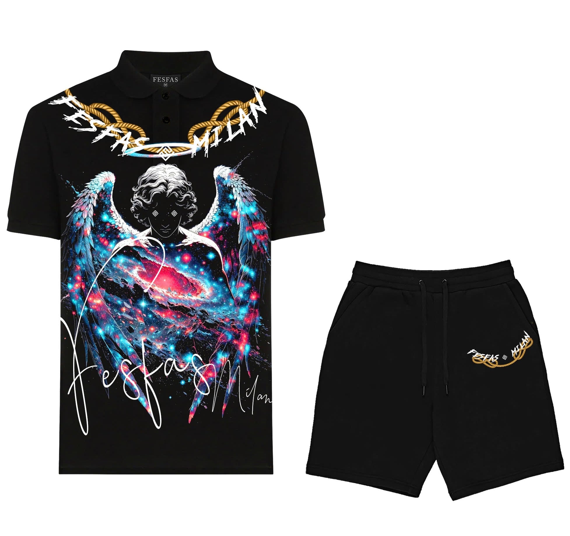 FesFas angel wings-print Polo Set | Black