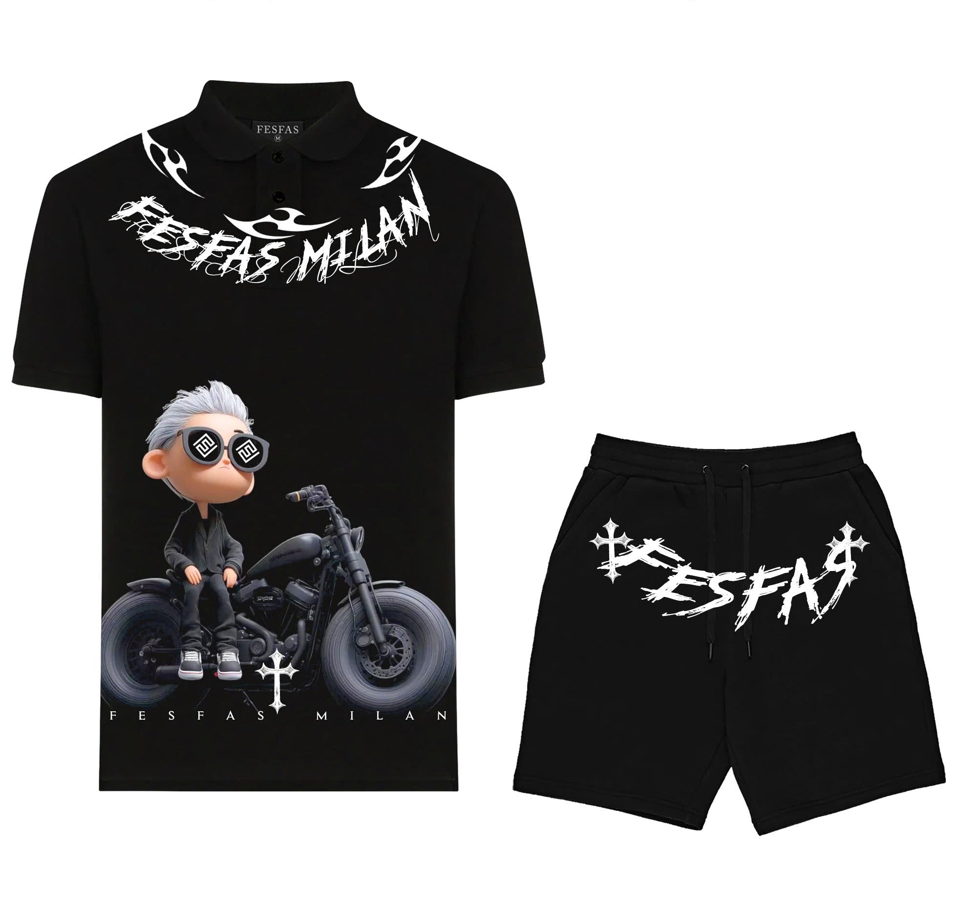 FesFas cool boy-print Polo Set | Black