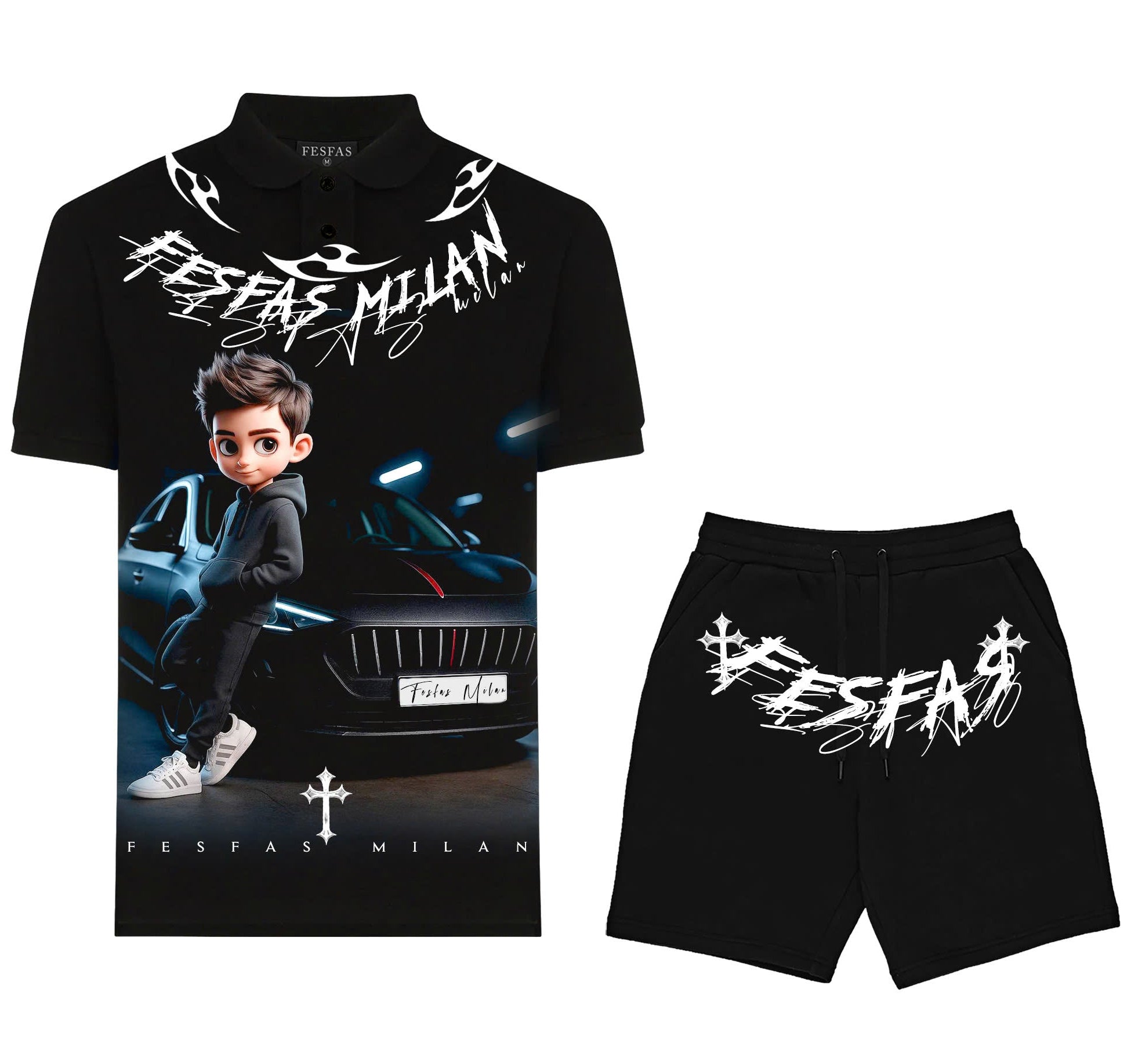 FesFas racing boy-print Polo Set | Black