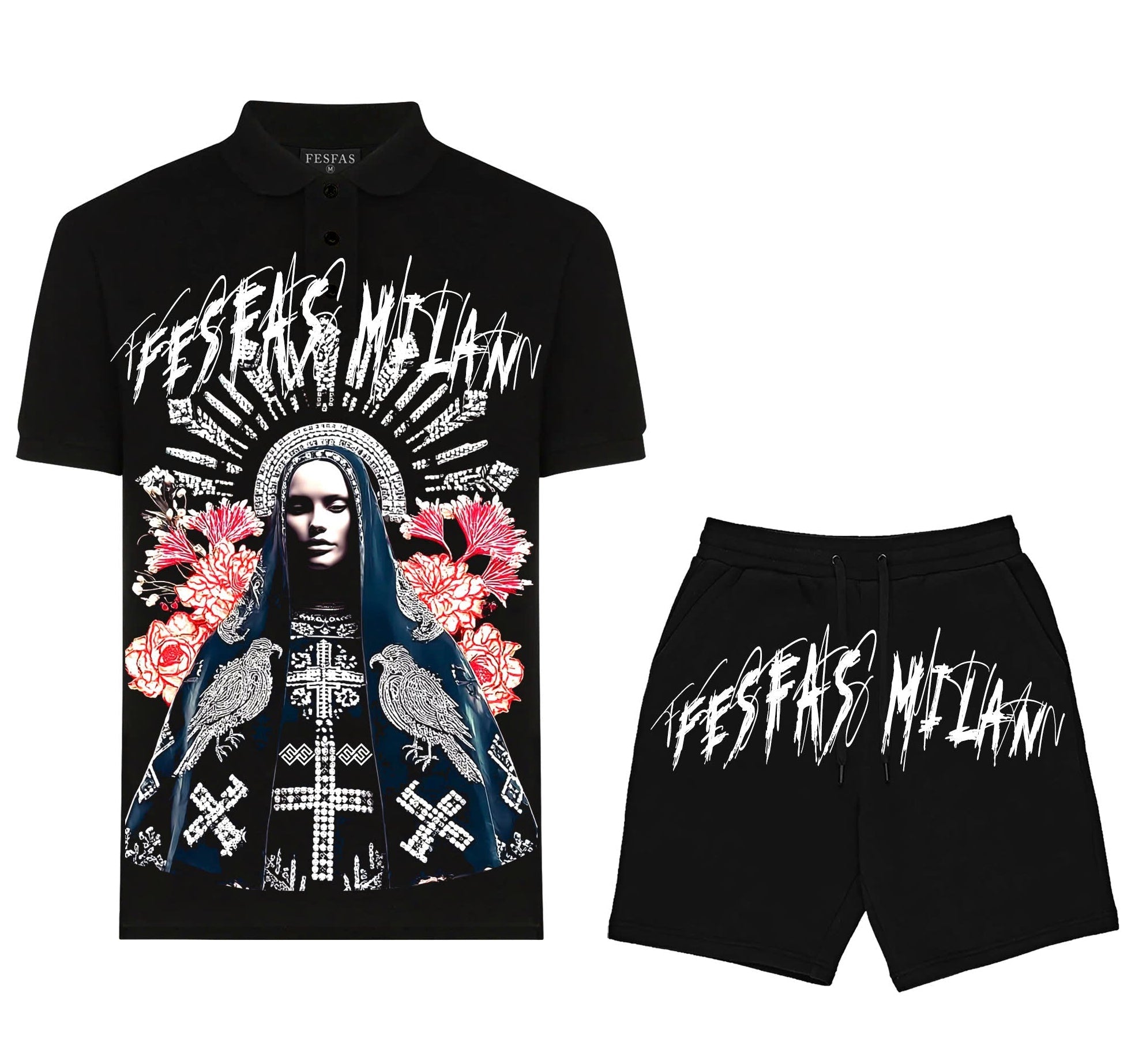 FesFas goddess-print Polo Set | Black