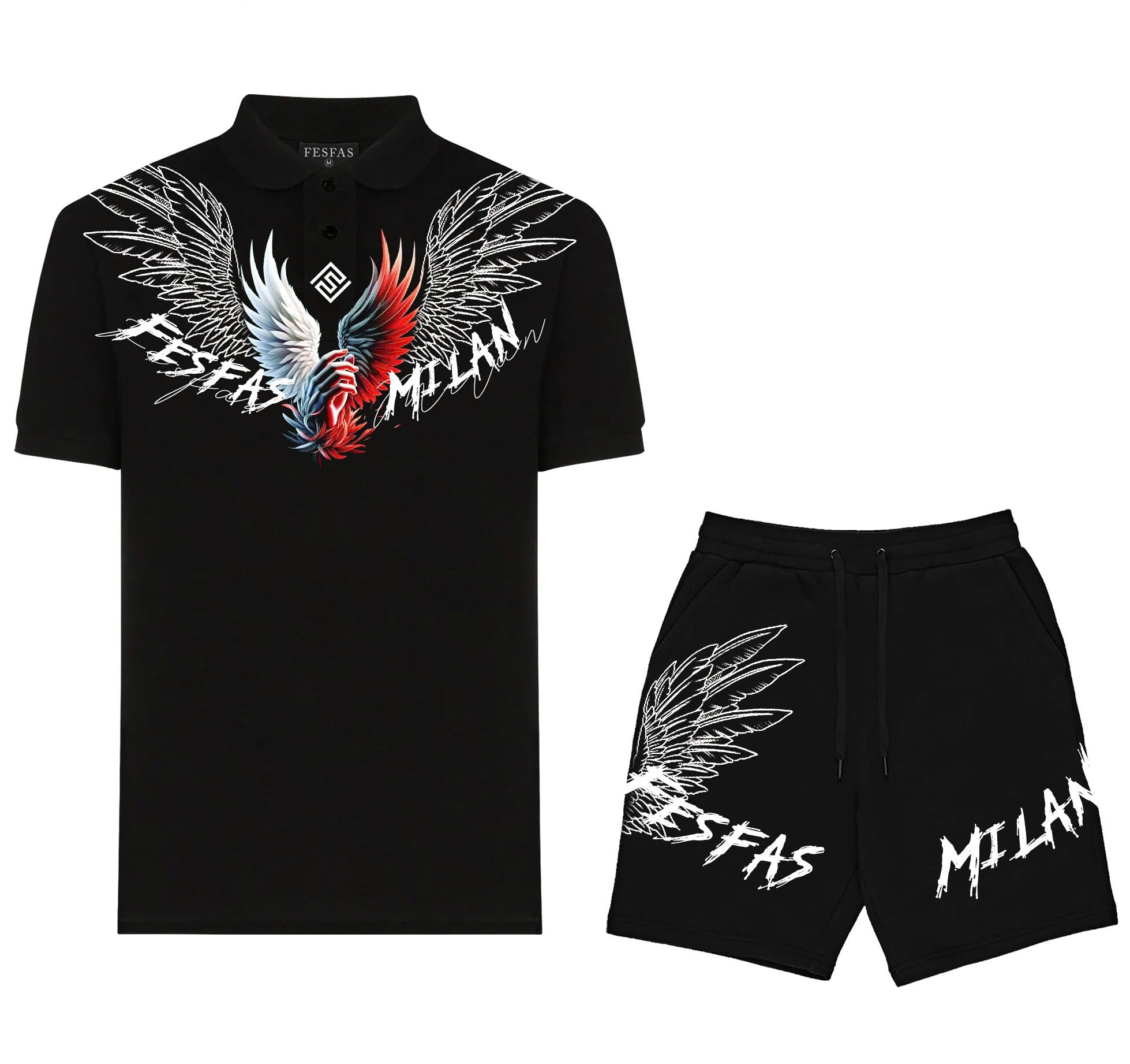 FesFas angle wings-print Polo Set | Black