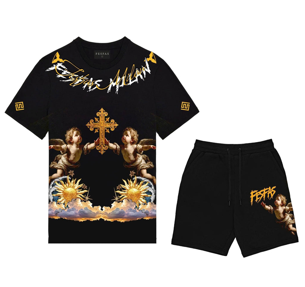 FesFas angels-print T-shirt Set | Black